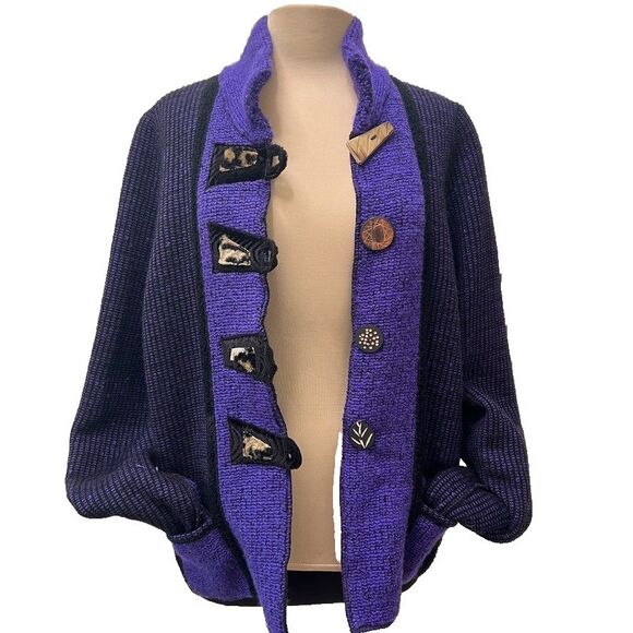 Lee Andersen Womens Large Cardigan Lagenlook Art to Wear Grannycore Boho USA - Picture 5 of 13